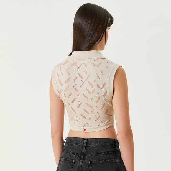 PCFG Cropped Ripped Knit Top in Fog - Picture 2 of 9